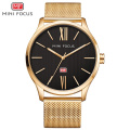 MINI FOCUS 0018 G Fashion Male Clock Simple Dial Quartz Wrist Watch NEW Gold Men Watches Brand Mens Quartz Watches